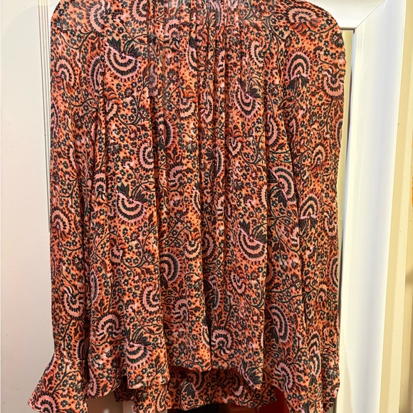 A.L.C. 100% silk orange,pink&black paisley blouse size 8 Bohemian luxury top. - Picture 7 of 7